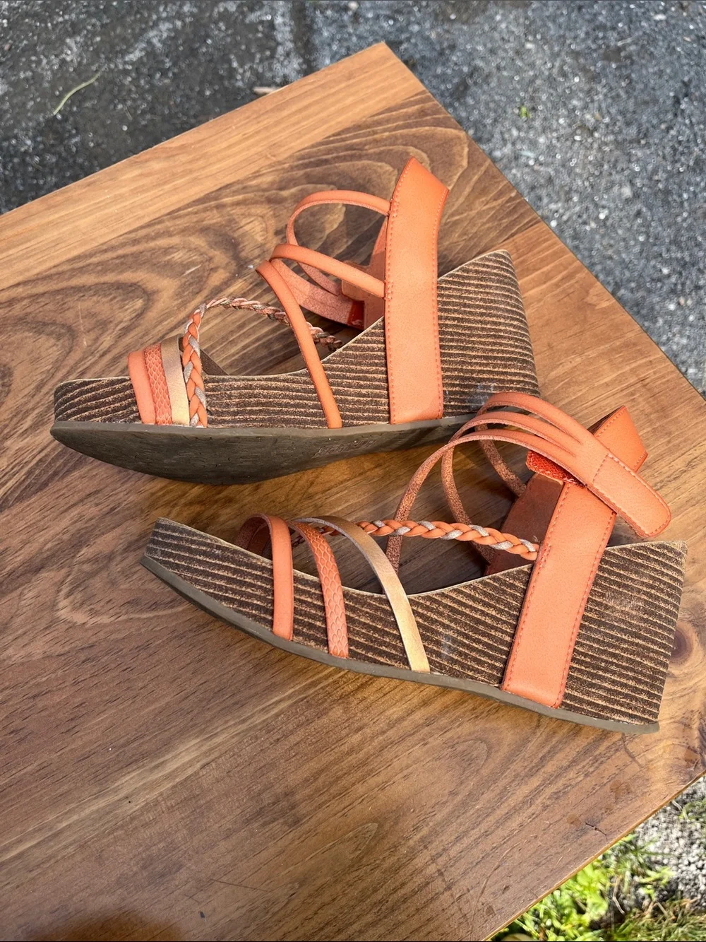 Women's Orange Wedge Sandals with Braided Detail